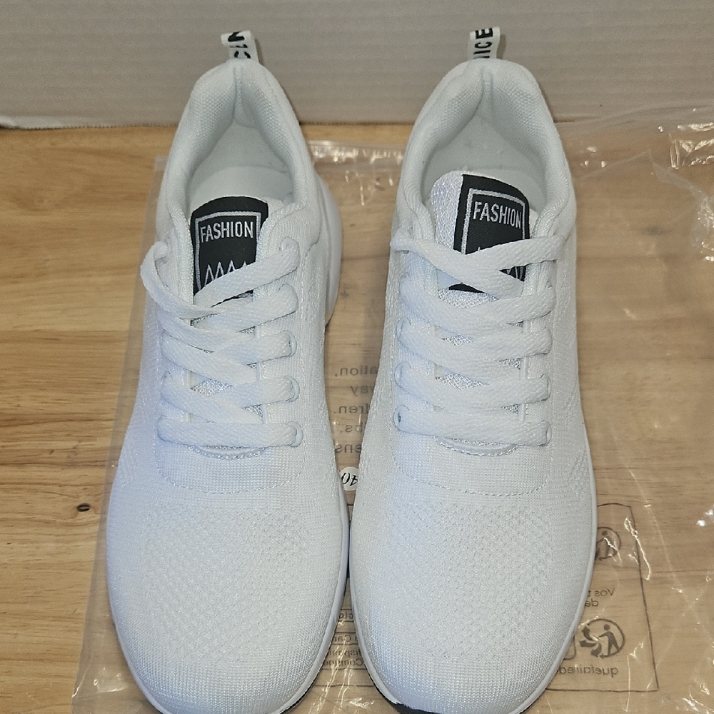Women's White Athletic Shoes, Size 40